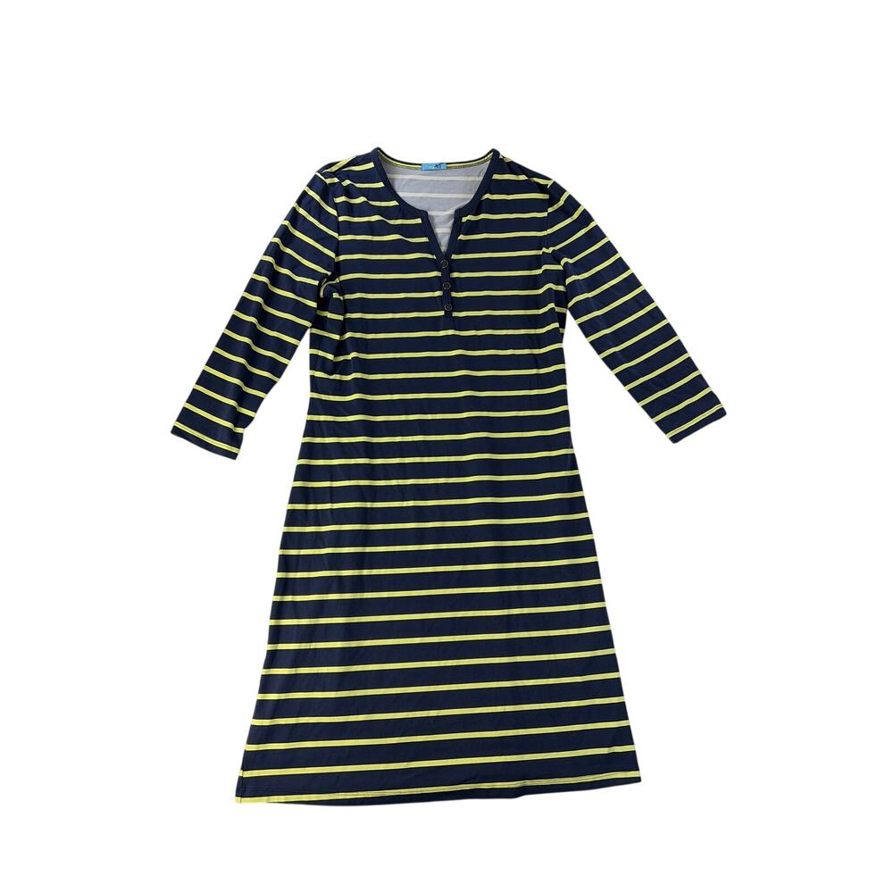 J McLaughlin Dress Large Catalina Cloth Lynn Henley Blue Yellow Stripe Stretch - Picture 1 of 8
